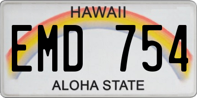 HI license plate EMD754