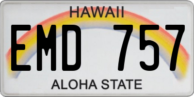 HI license plate EMD757