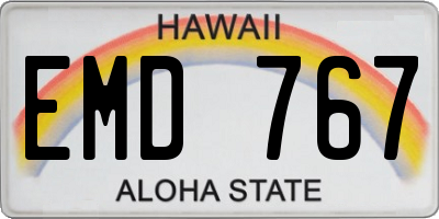 HI license plate EMD767