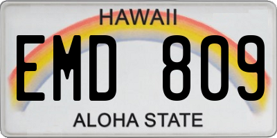 HI license plate EMD809