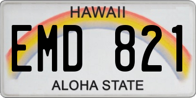 HI license plate EMD821