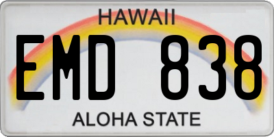 HI license plate EMD838