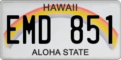 HI license plate EMD851