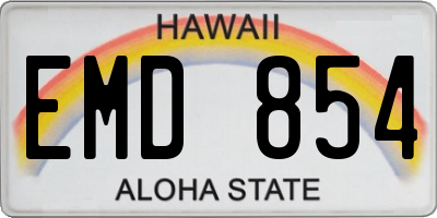 HI license plate EMD854