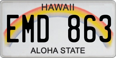HI license plate EMD863