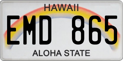 HI license plate EMD865