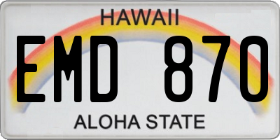 HI license plate EMD870