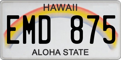 HI license plate EMD875