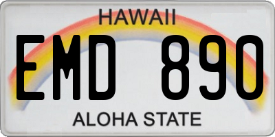 HI license plate EMD890
