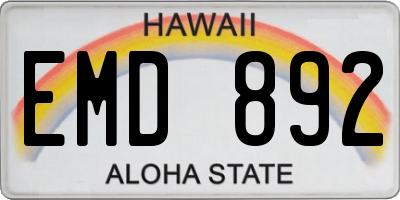 HI license plate EMD892