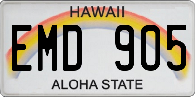 HI license plate EMD905