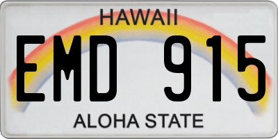 HI license plate EMD915