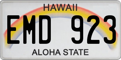 HI license plate EMD923