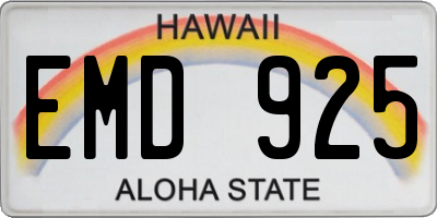 HI license plate EMD925