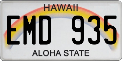 HI license plate EMD935