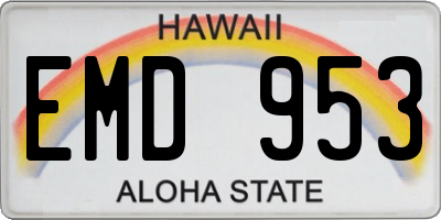 HI license plate EMD953