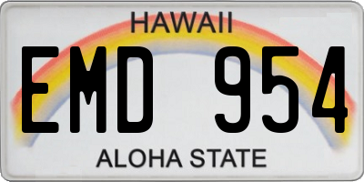 HI license plate EMD954