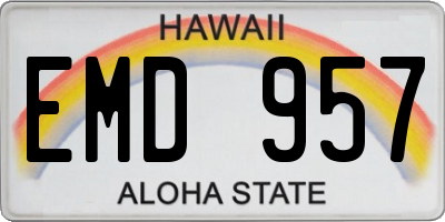 HI license plate EMD957