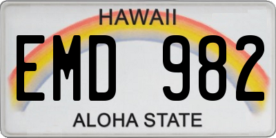 HI license plate EMD982