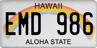 HI license plate EMD986