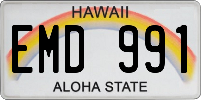 HI license plate EMD991