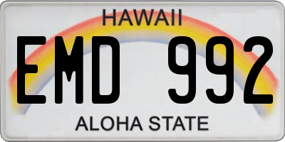 HI license plate EMD992