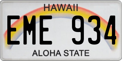 HI license plate EME934