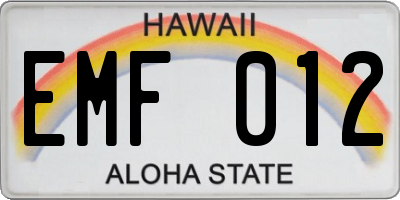 HI license plate EMF012