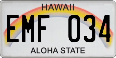 HI license plate EMF034
