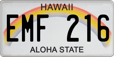HI license plate EMF216