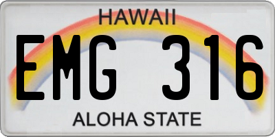 HI license plate EMG316