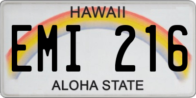 HI license plate EMI216