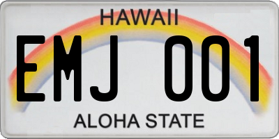 HI license plate EMJ001