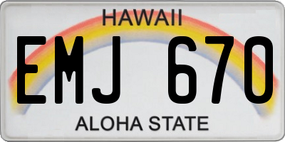 HI license plate EMJ670
