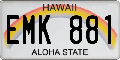 HI license plate EMK881