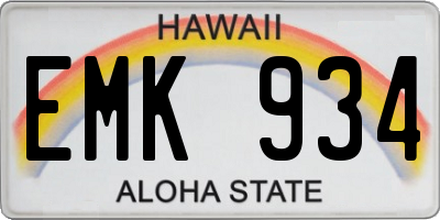 HI license plate EMK934