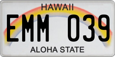 HI license plate EMM039