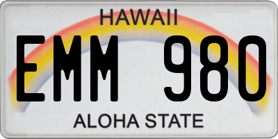 HI license plate EMM980