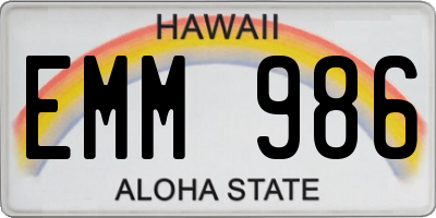 HI license plate EMM986