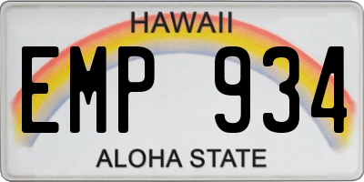 HI license plate EMP934
