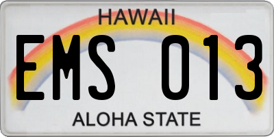 HI license plate EMS013