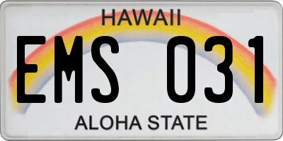 HI license plate EMS031