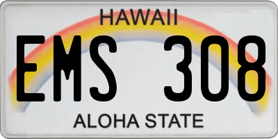 HI license plate EMS308