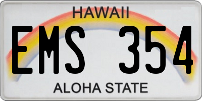 HI license plate EMS354