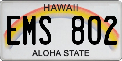 HI license plate EMS802