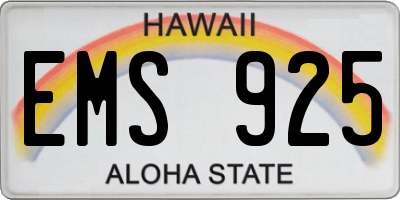 HI license plate EMS925