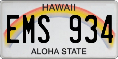 HI license plate EMS934