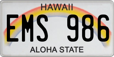 HI license plate EMS986