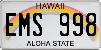 HI license plate EMS998