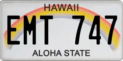 HI license plate EMT747
